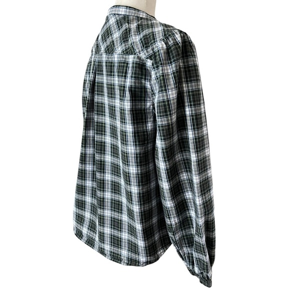 J.Crew Blue Green Tartan Plaid Button Down Top Size Large Ruffled Beaded Blouse - Picture 5 of 14